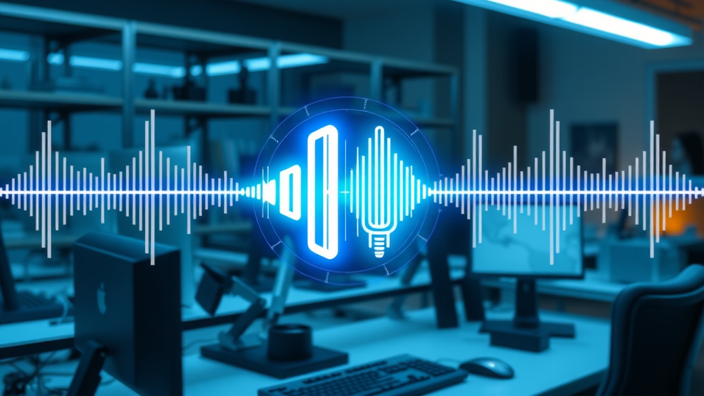voice ai and ai voice agent technology in a futuristic office