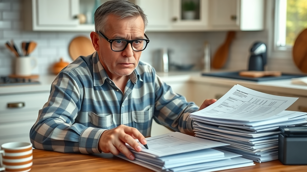 meticulous veteran organizing medical records and service documents at a kitchen table with evidence folders for VA secondary claims