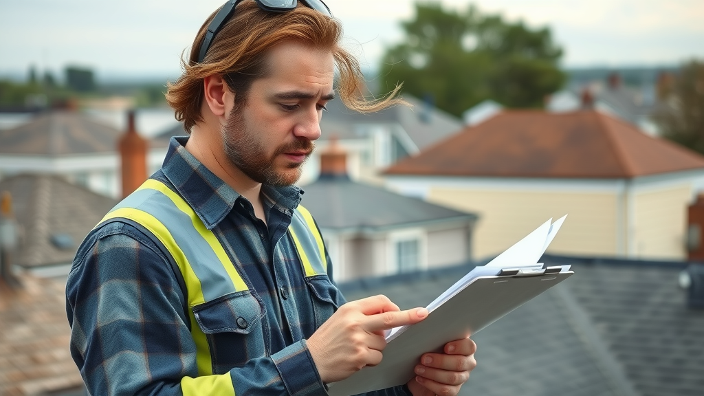 free estimate - Staten Island roofing inspector reviewing roof conditions, clipboard in hand