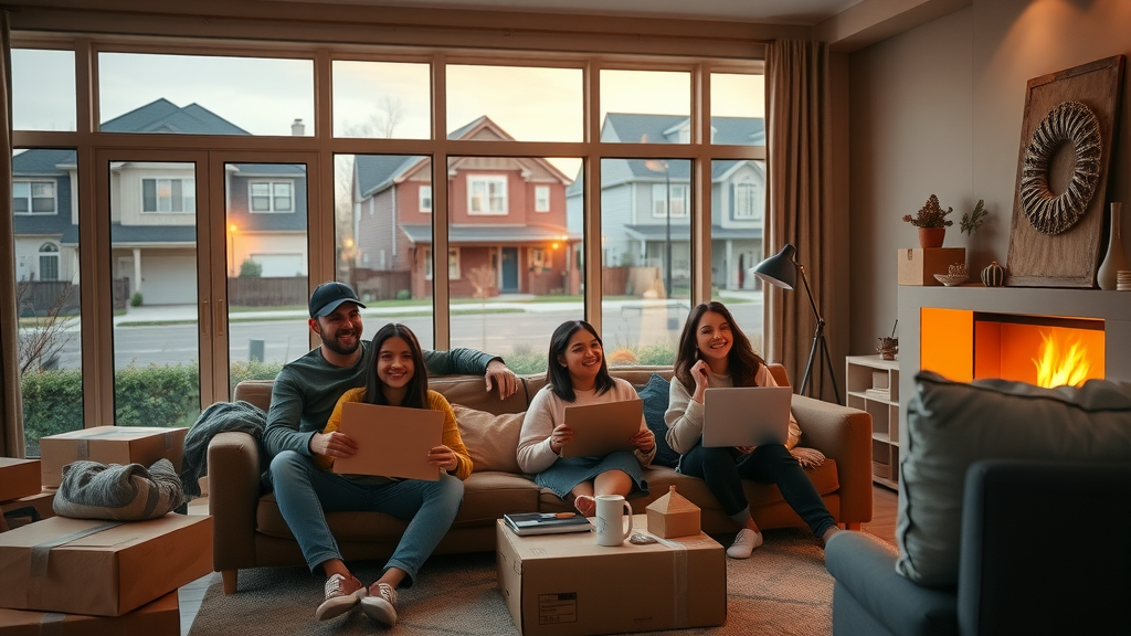 Satisfied family enjoying new personalized home after successful home buying