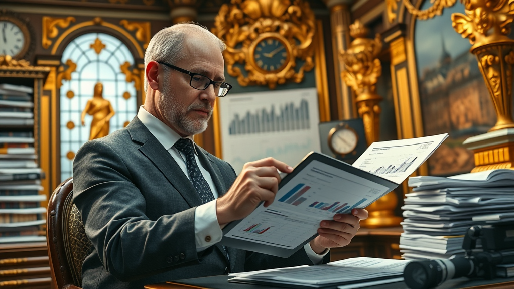 Accountant evaluating business financials for equipment loan approval