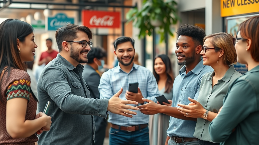 Uplifting local entrepreneurs engaging in a community meeting, empowering local entrepreneurs through community engagement, business owners collaborating in a vibrant local business district, photorealistic, natural daylight, highly detailed, confident and collaborative