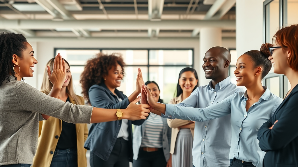diverse nonprofit staff celebrating nonprofit organization success