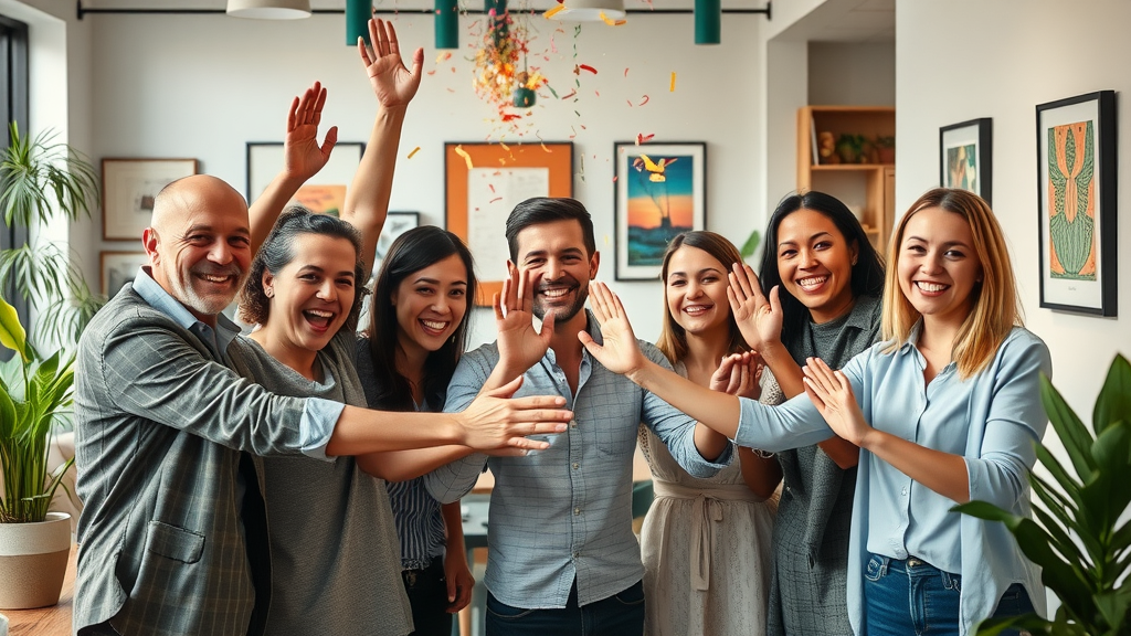 joyful team celebrating workplace transformation after dei consulting success