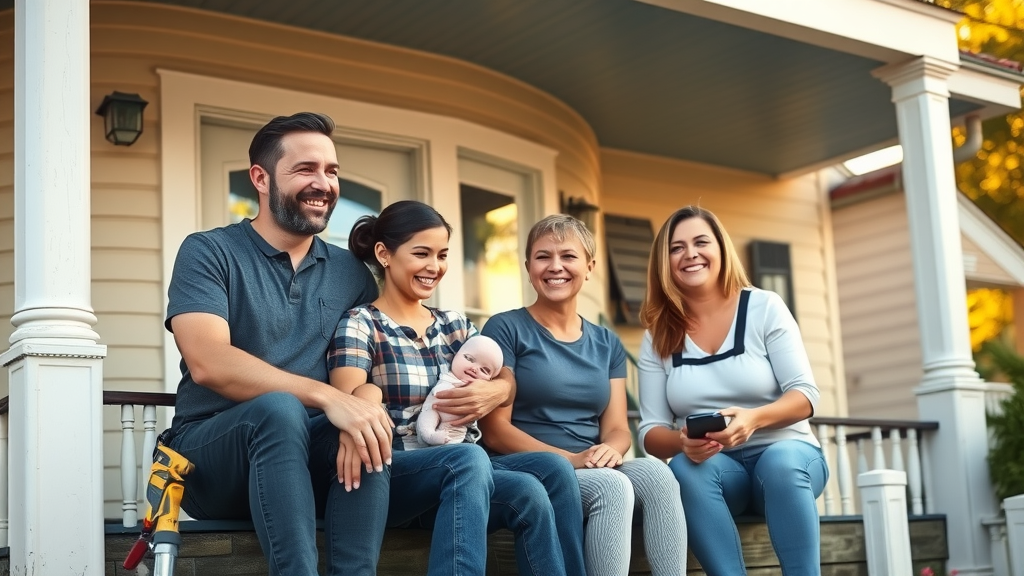 Happy Staten Island family after professional roof repair; residential roofing staten island