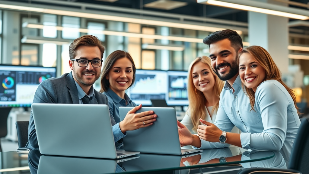 search engine optimization team collaborating in digital marketing office