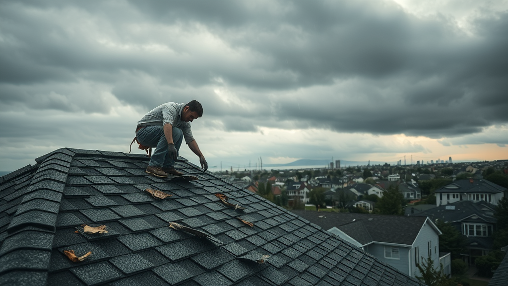 island roof - windswept Staten Island roof, loose shingles inspected after storm