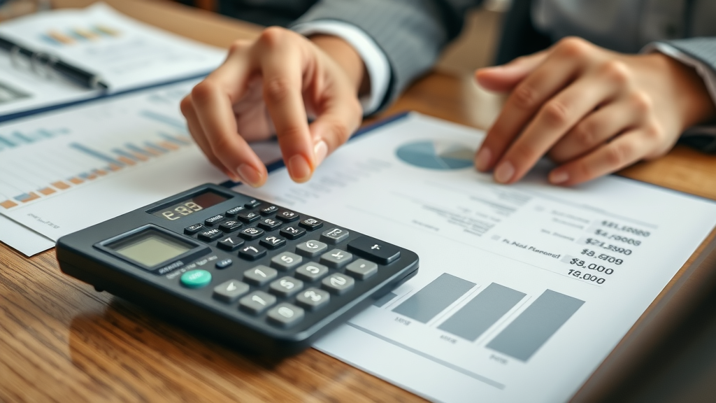Close-up of financial documents and calculator evaluating business savings from employer cost reduction strategies