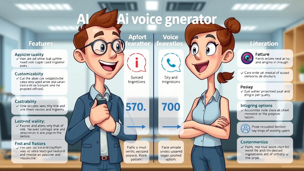 infographic comparison of AI voice generator features for business, ai voice for business-how to choose