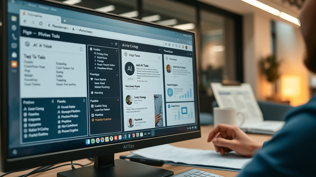 computer screen showing AI voice tools and platform selection, reviewing options for ai voice for business-how to choose