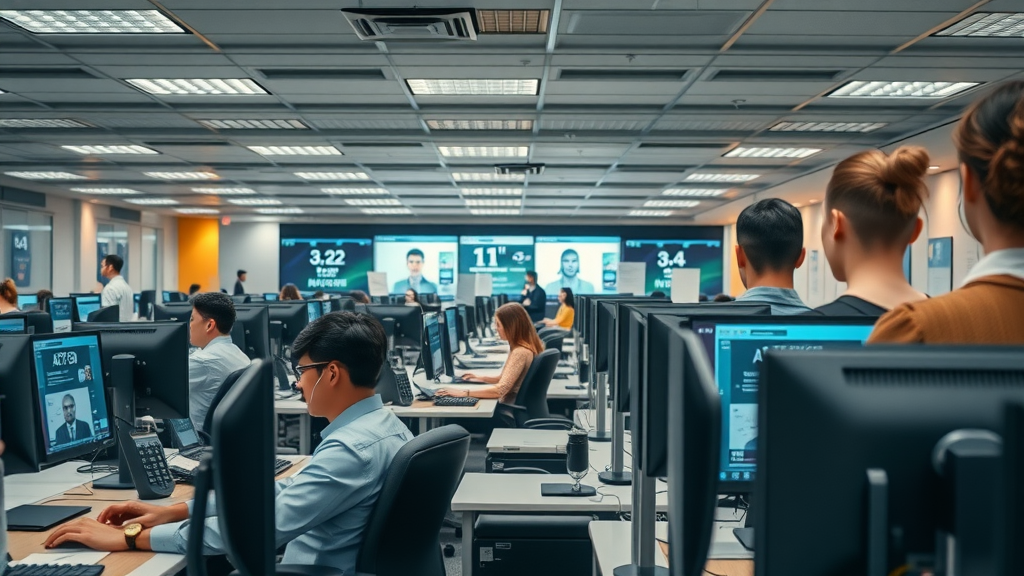bustling call center with AI voice interface, integrating ai voice for business-how to choose