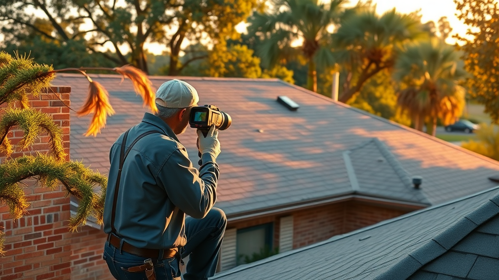Dallas roofing contractor using technology for thorough roof inspection in sunlight