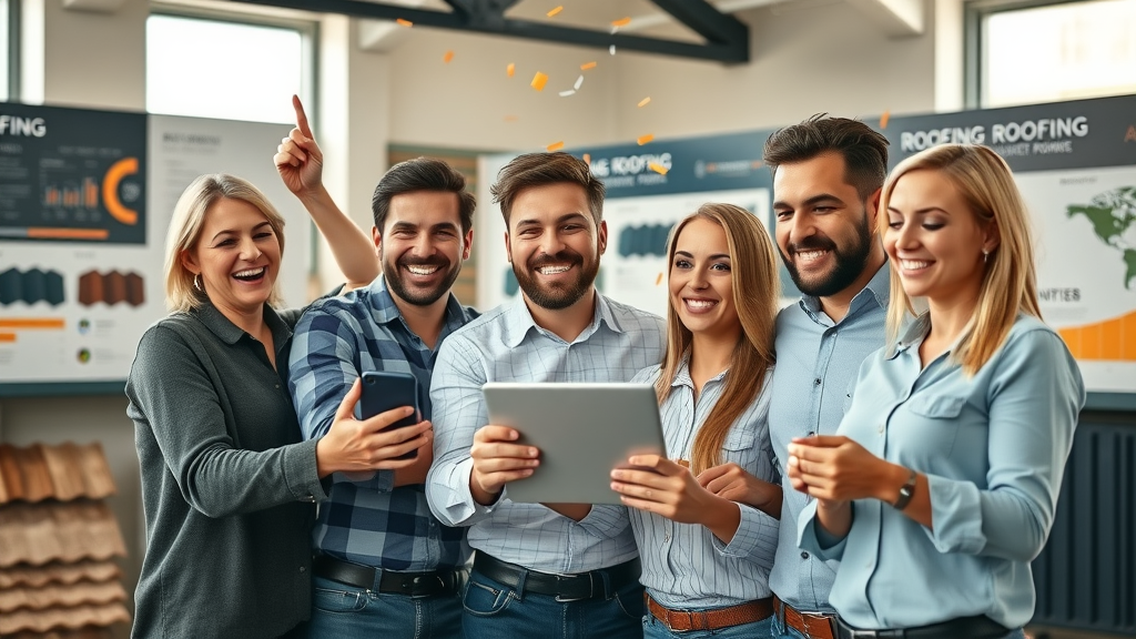 Roofing professionals celebrating improvement with AI voice agents, success in appointments and customer satisfaction