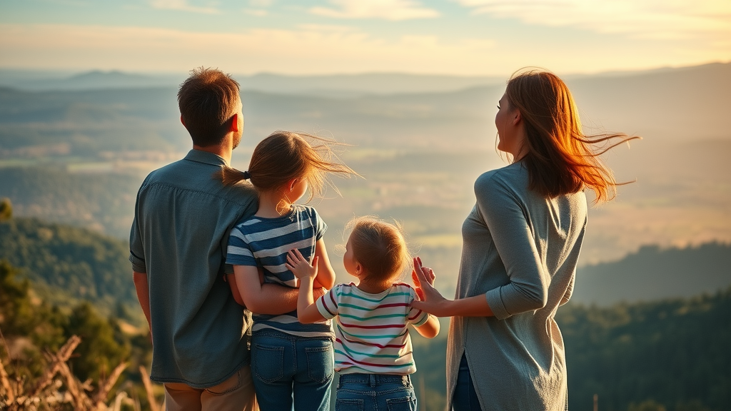 engaging family at scenic overlook, looking at distant hills, rolling forested vista, minnesota off‑the‑beaten‑path spots