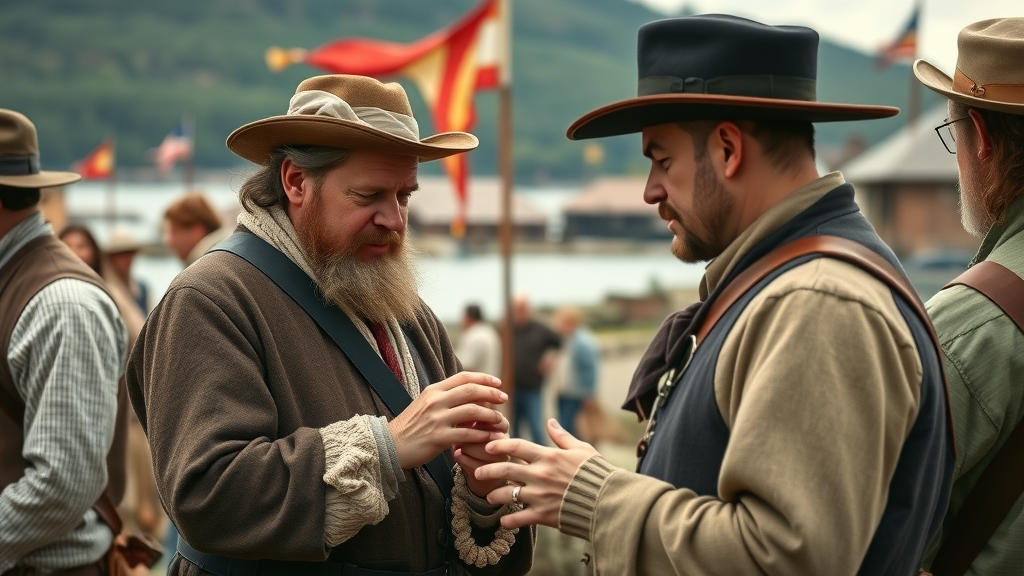 historic fur trade reenactment at Grand Portage National Monument, period actors, Lake Superior views, grand portage national monument