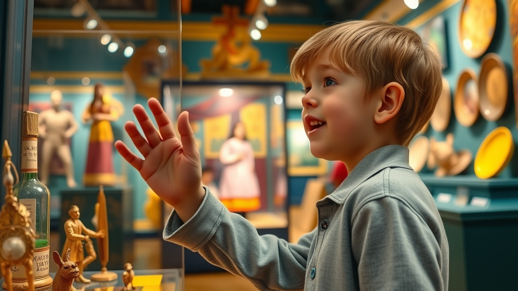 curious child looking at rare Wizard of Oz memorabilia in Judy Garland Museum, grand rapids, minnesota off‑the‑beaten‑path