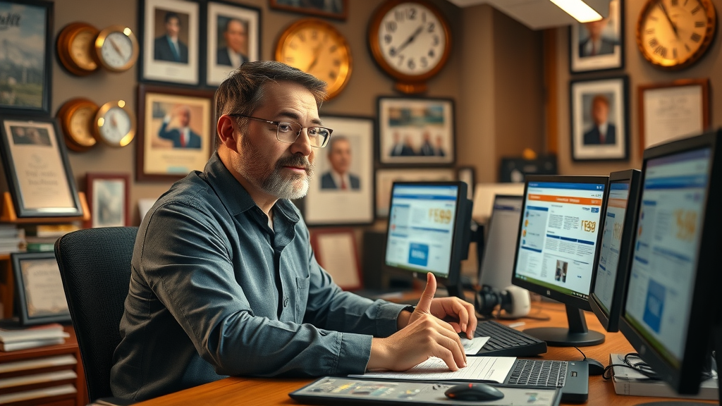 dedicated uskmedia.org journalist verifying news sources in local editorial office