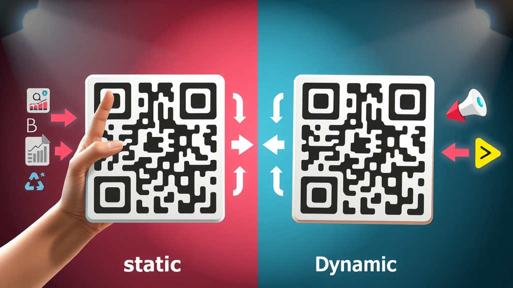 comparison infographic showing static QR code and dynamic QR code features for small business marketing