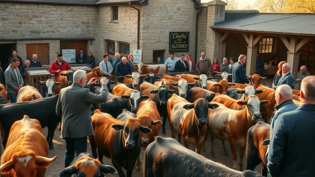 abergavennymedia.org cattle market heritage, auction scene, historic Abergavenny
