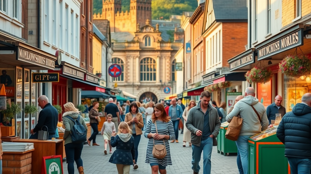 Bustling Monmouthshire town centre, families and vendors featured by https://monmouthshiremedia.com