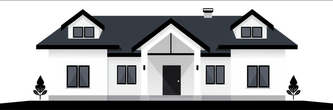 Minimalist icon for residential home sales in black and white.