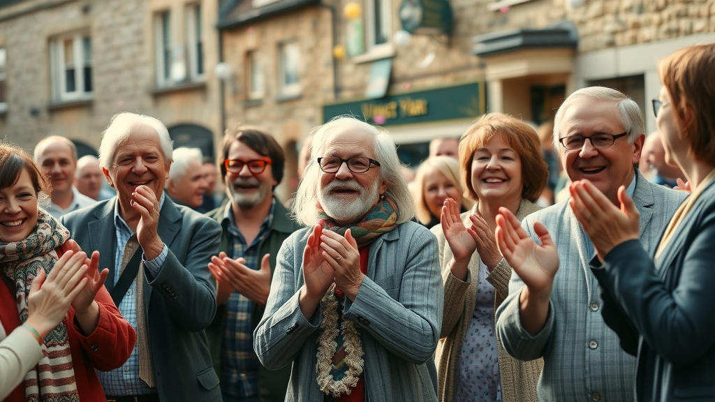 Residents celebrating community voice in Abergavenny among historic streets