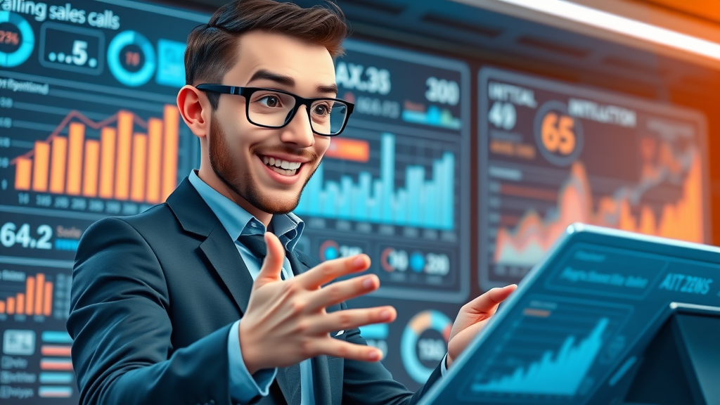 Digital dashboard showing successful sales call statistics, AI phone agent driving lead management