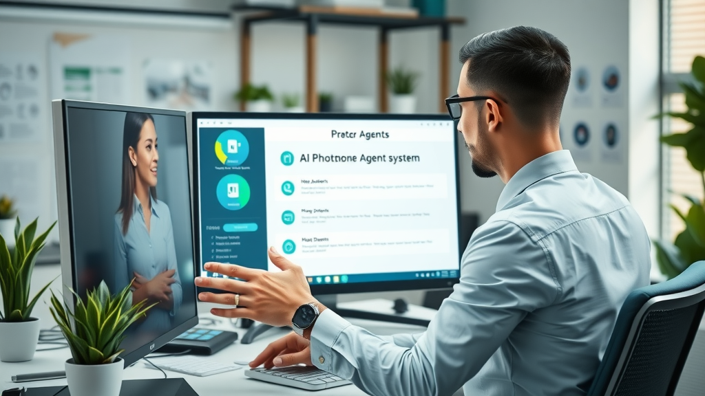 Business professional setting up AI phone agent system for increased sales