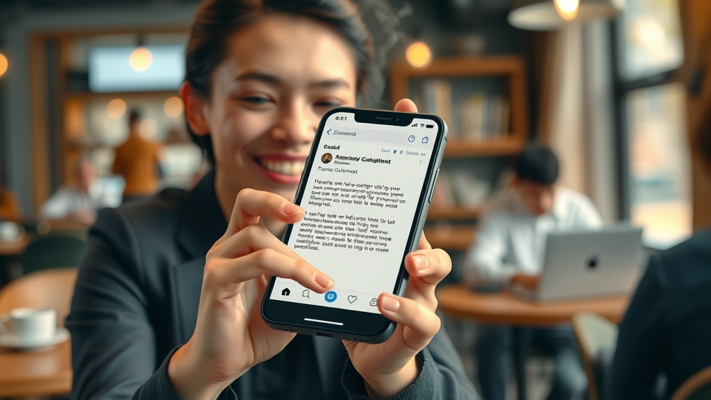 Professional smiling as they open a personalized email on smartphone, highlighting customer connection in personalized email campaigns