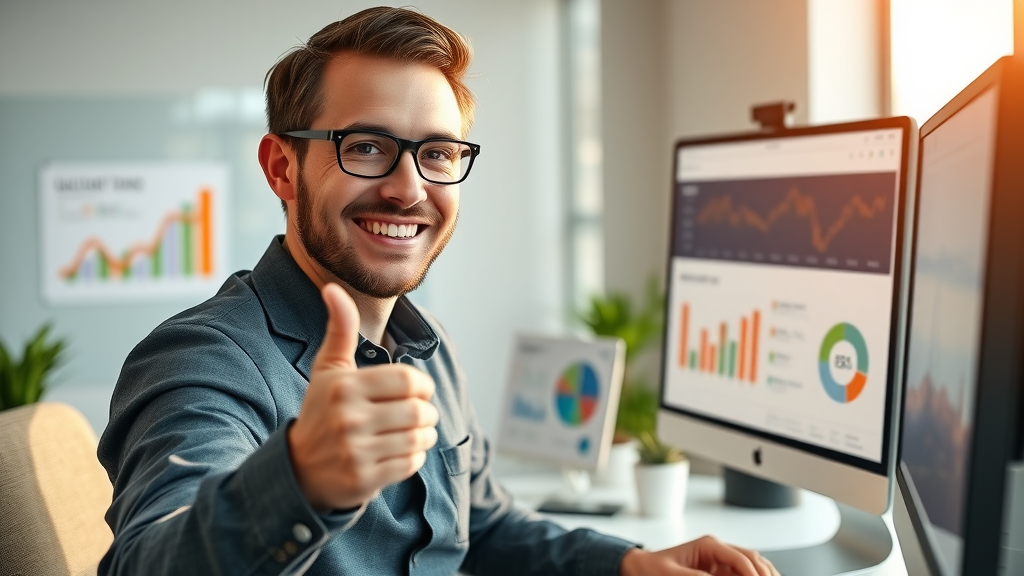 Advertiser confidently reviewing successful Google Ads ROI results