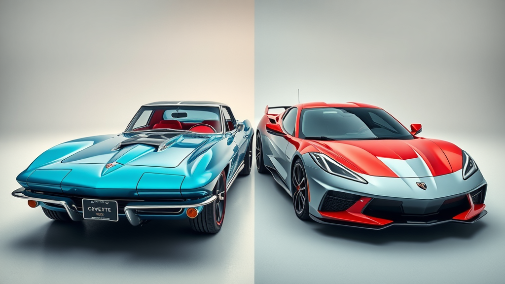 dynamic side-by-side of classic Sting Ray and modern Corvette C8, chevrolet corvette evolution, design and technological contrasts, corvette traditionalists perspective