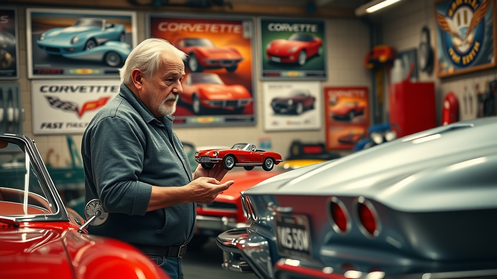 inspirational garage, classic Corvette posters, modern models, heritage and future, legacy of sports car icons, Chevrolet Corvette, vette owners passing the torch