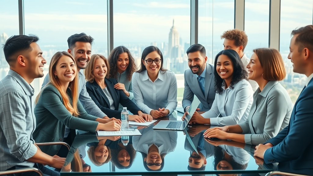 Diverse business professionals collaborating in a modern office business community