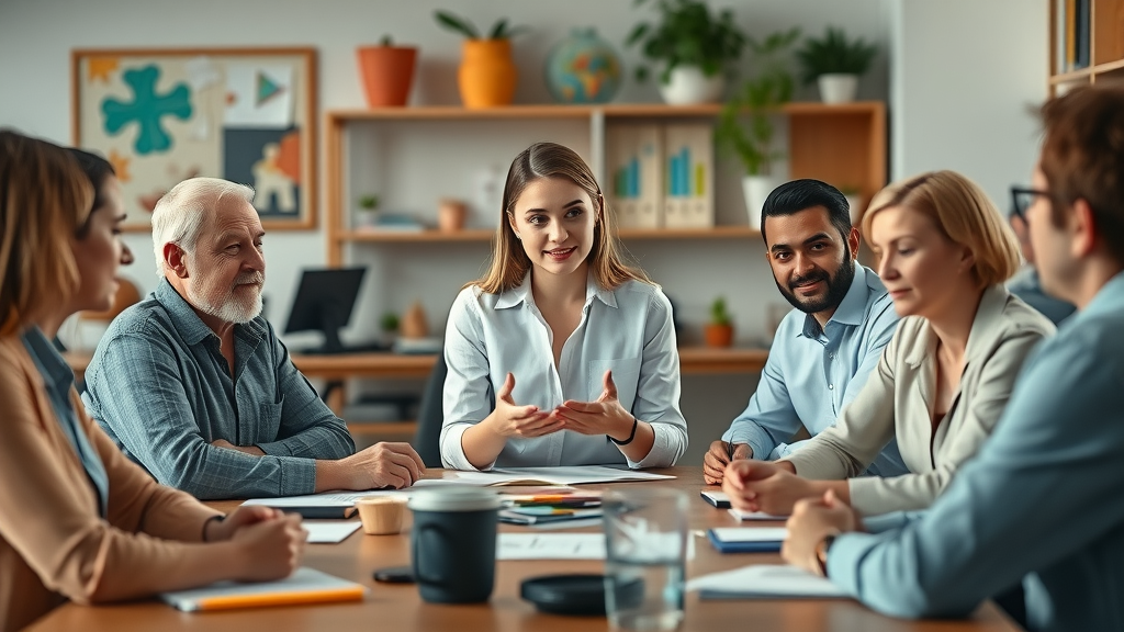 Young entrepreneur leading discussion in business community roundtable