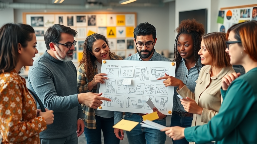 video production marketing team collaborating storyboard video marketing strategy