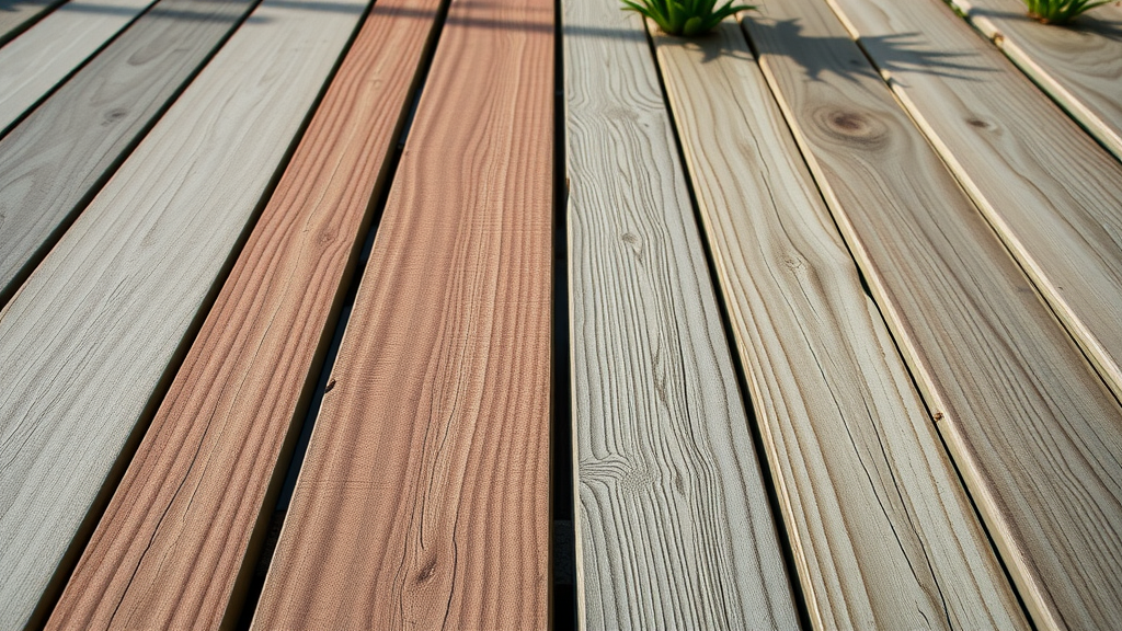 contrasted close-up of composite decking and aged wooden planks, outdoor deck environment, natural textures, composite deck materials, adding on a screened-in porch