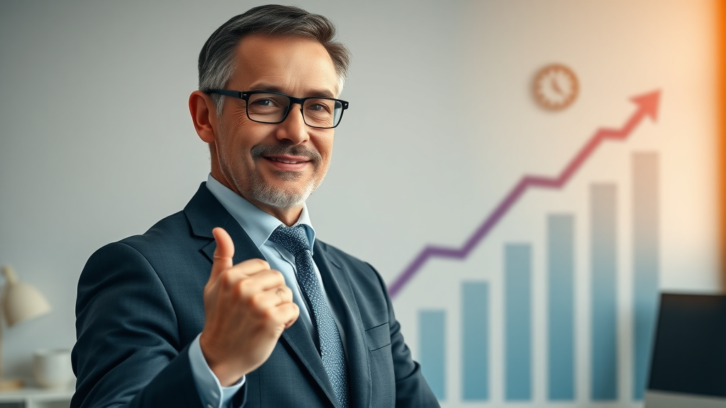 Inspiring New Zealand business leader in front of growth graph – business niches nz