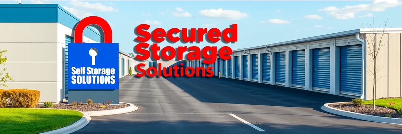 Modern self storage facility near Alma AR with secure branding and padlock logo