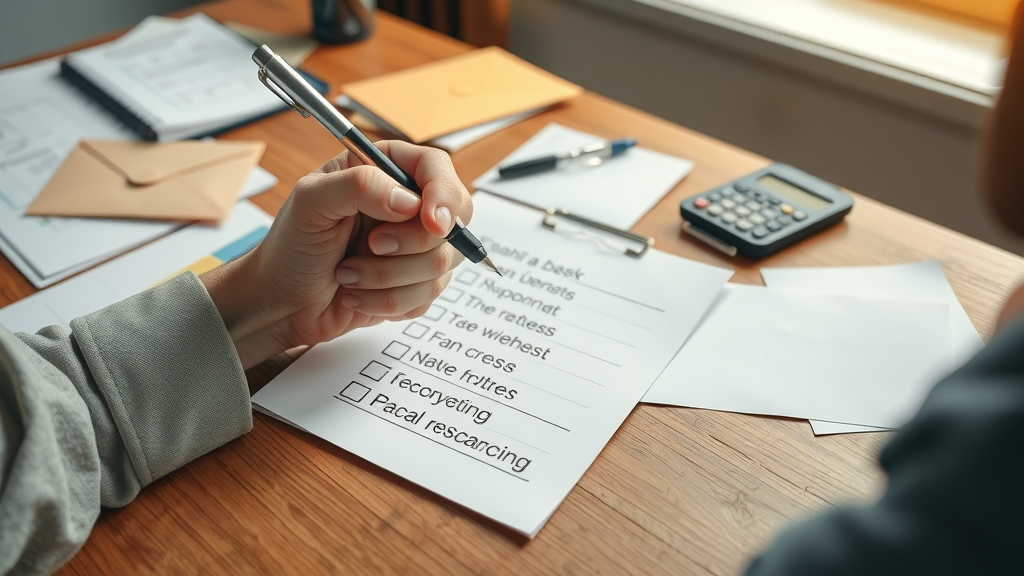 Hand marking organized checklist for offer in compromise steps to resolve IRS tax debt—step-by-step OIC process