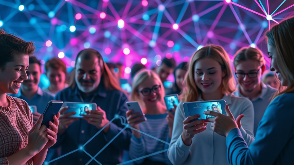Network of socially engaged users watching interconnected blog video content