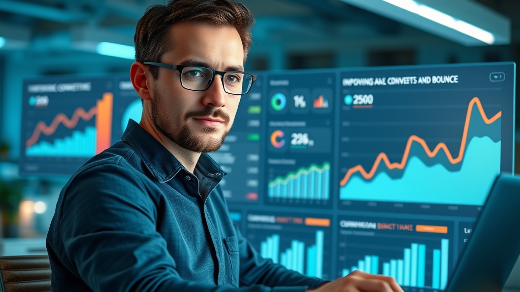analyst reviews website traffic dashboard and bounce rate metrics