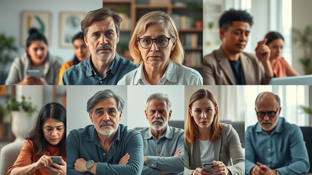 Montage of everyday people facing family law, civil legal, and employment law challenges