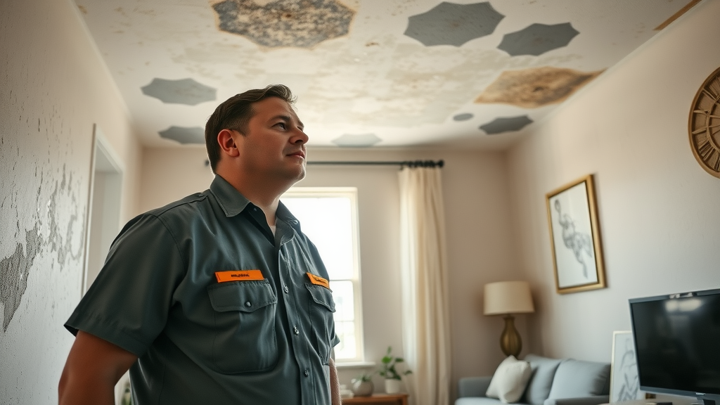 professional mold removal santee ca - mold technician inspects visible mold patches in Santee CA family home