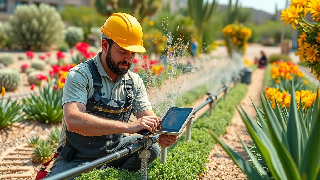 Efficient landscape irrigation with drip systems and smart controllers for green buildings in arid regions.