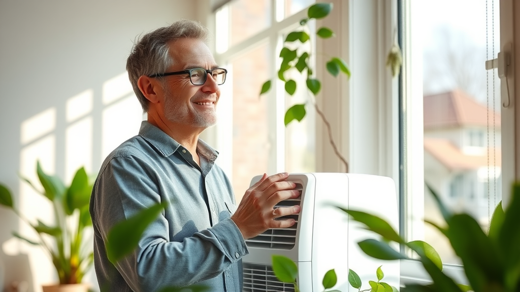 Homeowner checking dehumidifier to prevent black mold growth, helping with black mold remediation